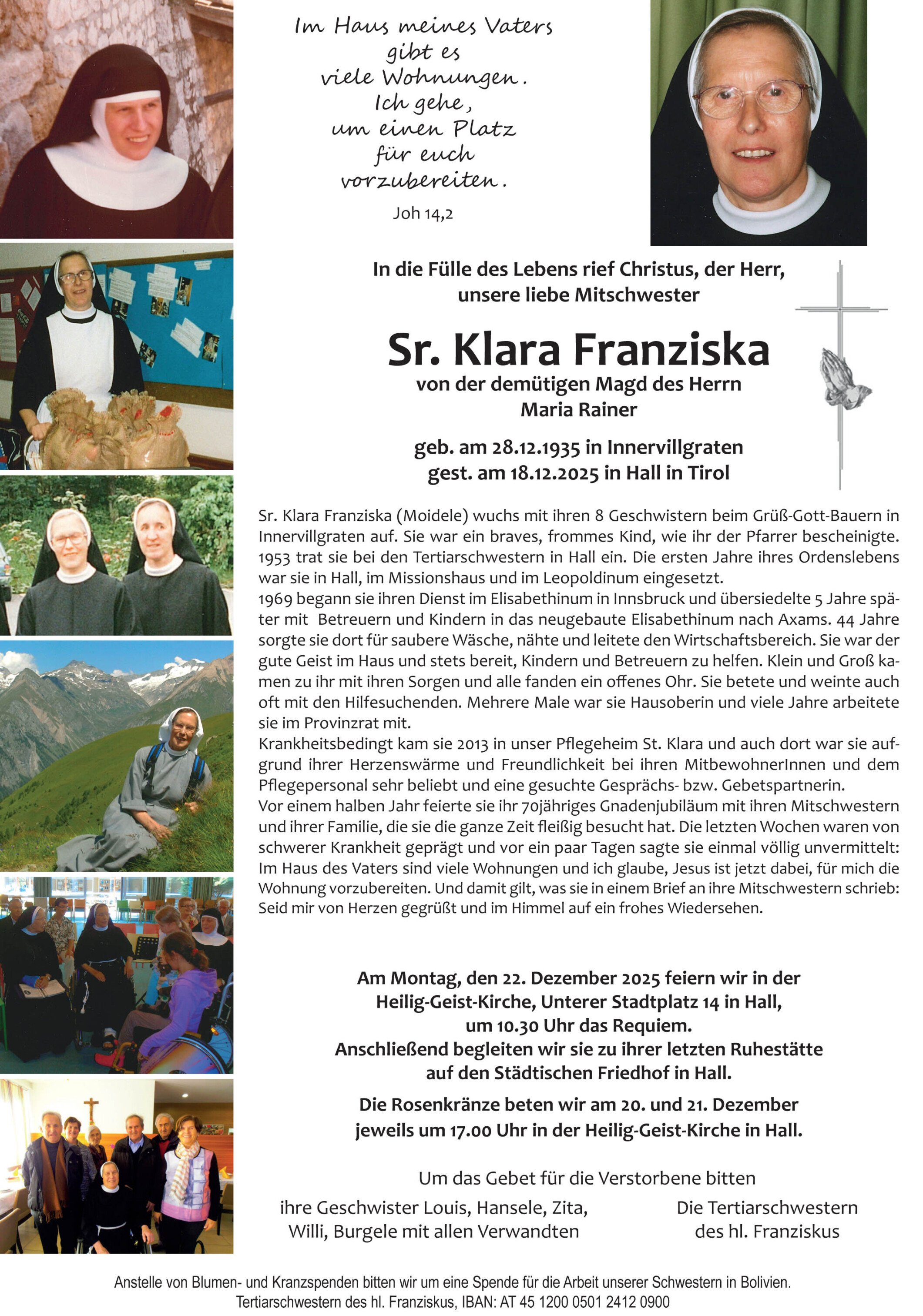 Maria Rainer Sr Klara Franziska